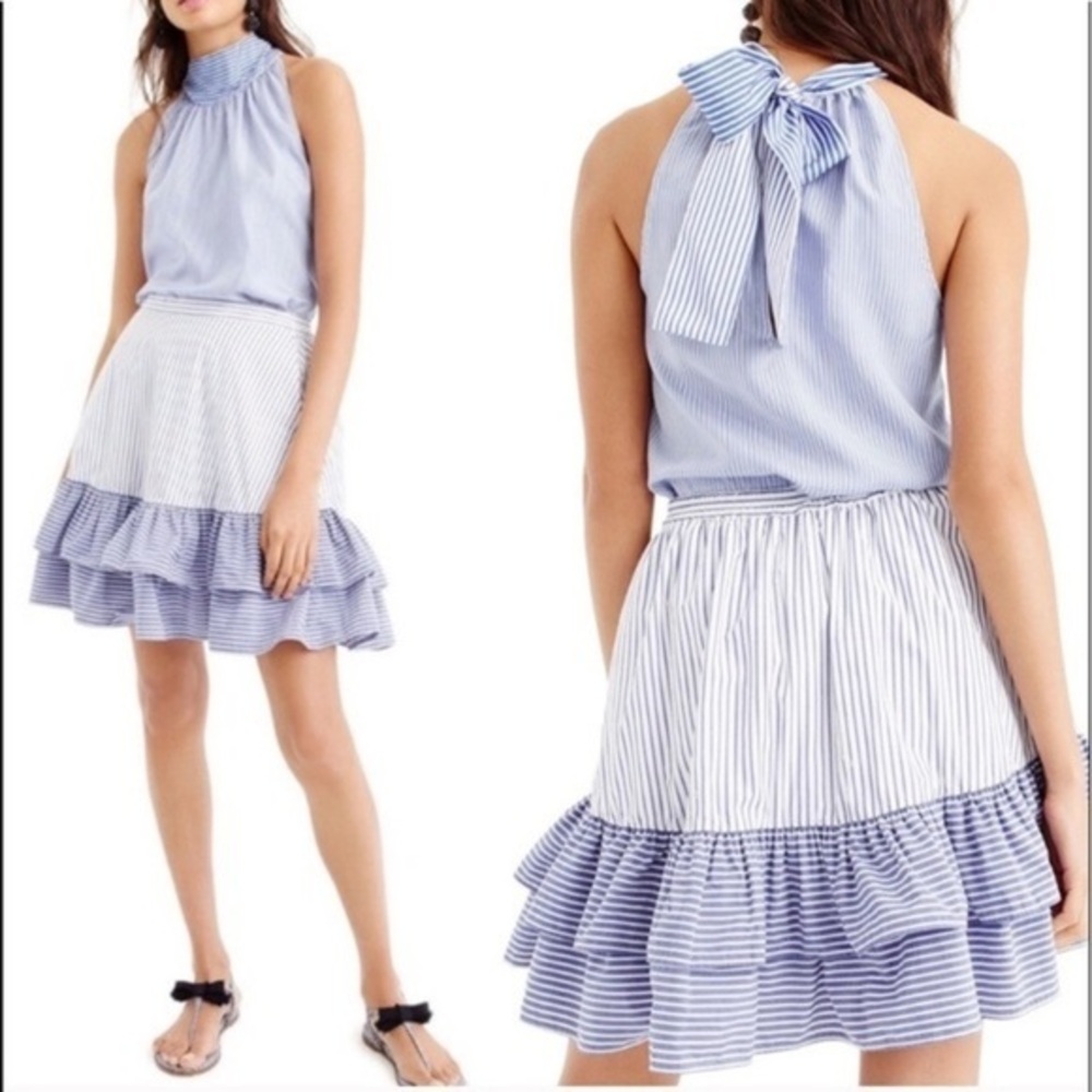J. Crew cocktail hour ruffled tired stripe skirt 4​